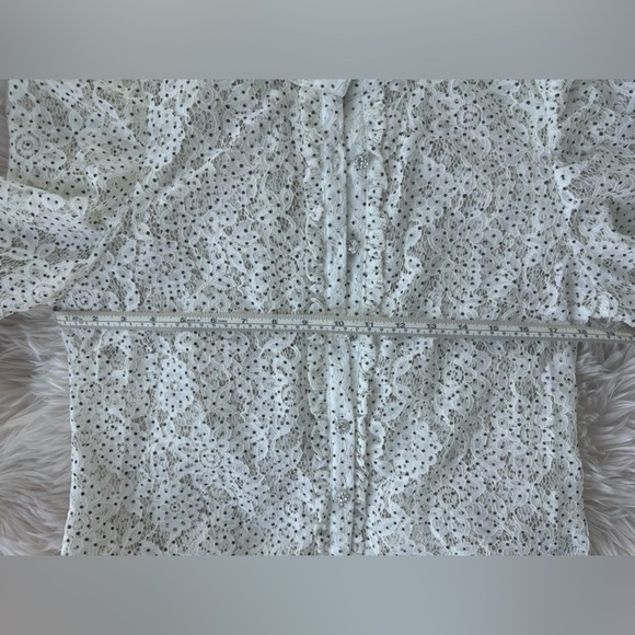 Vici White Lace Polka Dot Rhinestone Button Blouse Puff Sleeve Feminine Top M - Picture 12 of 14